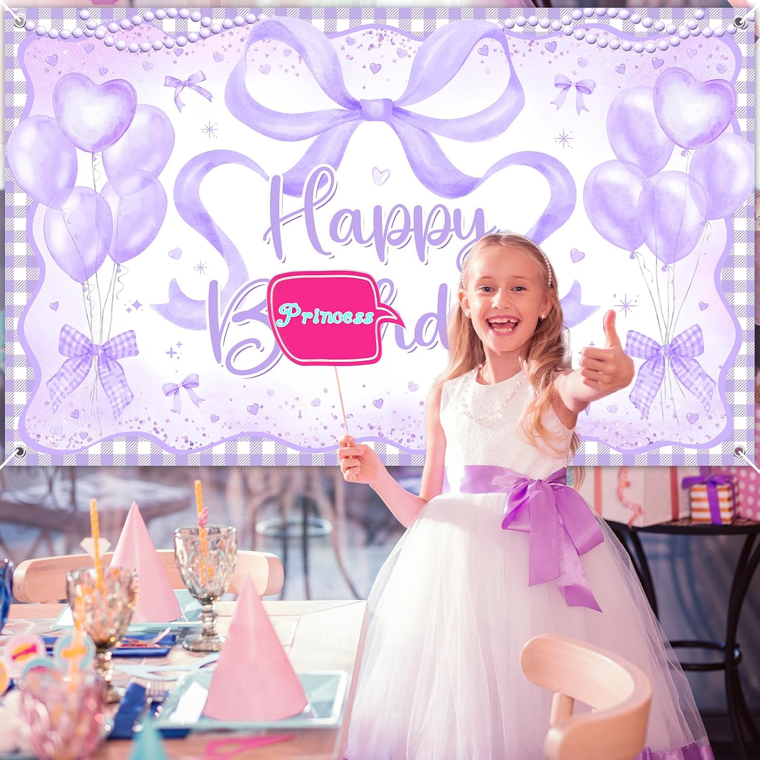 Avezano Coquette Happy Birthday Backdrop Purple Bow Birthday Party Decorations Banner Bow Birthday Decorations for Girls Women Birthday Party Supplies (Purple, 6 x 3.6 ft)