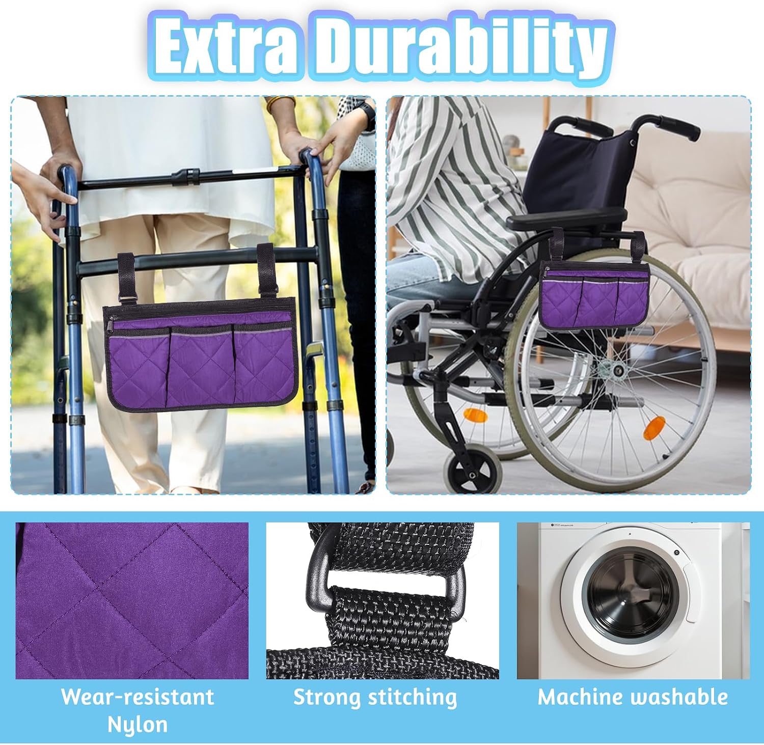 Walker Bag Basket, Walkers Rollator Organizer, Carry Storage Pouch image 5