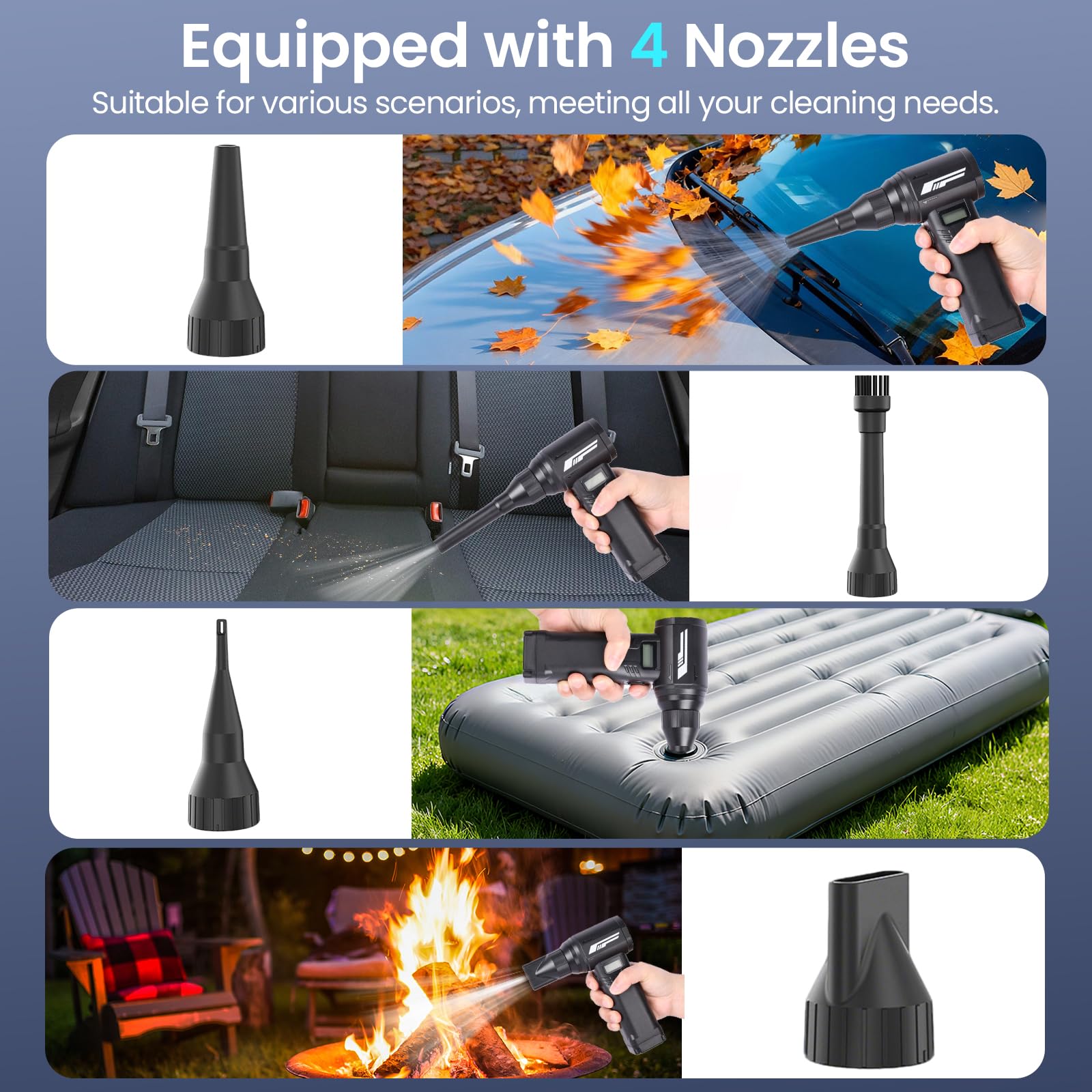 Elektrische Staubgebläse,9-Gang/400W Electric Air Duster 130000 U/min,540g Winddruck,mit LED-Licht&HD-Display, Typ-C Wiederaufladbare,für die Staubentfernung an Computern, im Haushalt, an Fahrzeugen