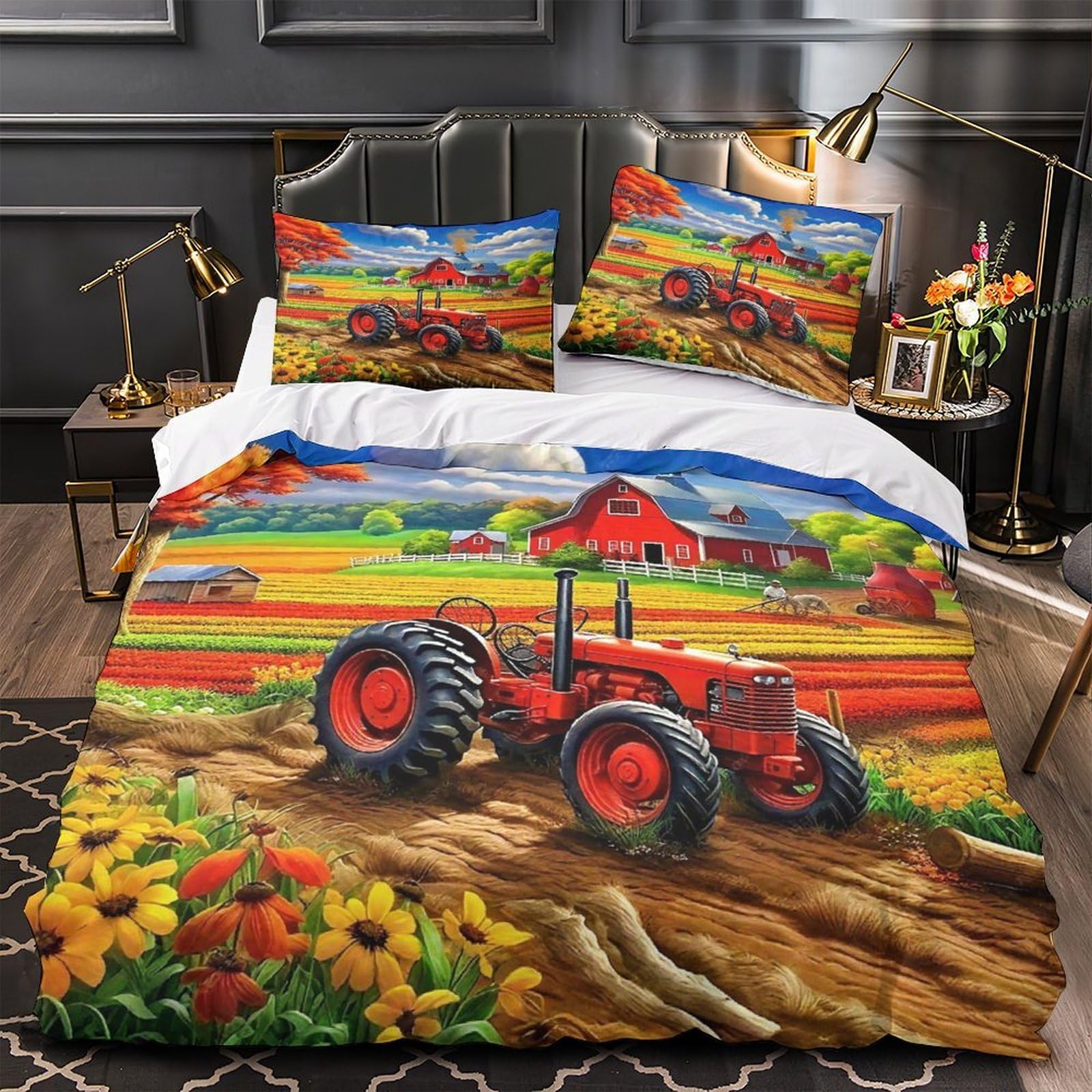 Housse de couette tracteur 260x220cm pour chambre d'enfant passionné d'engins agricoles