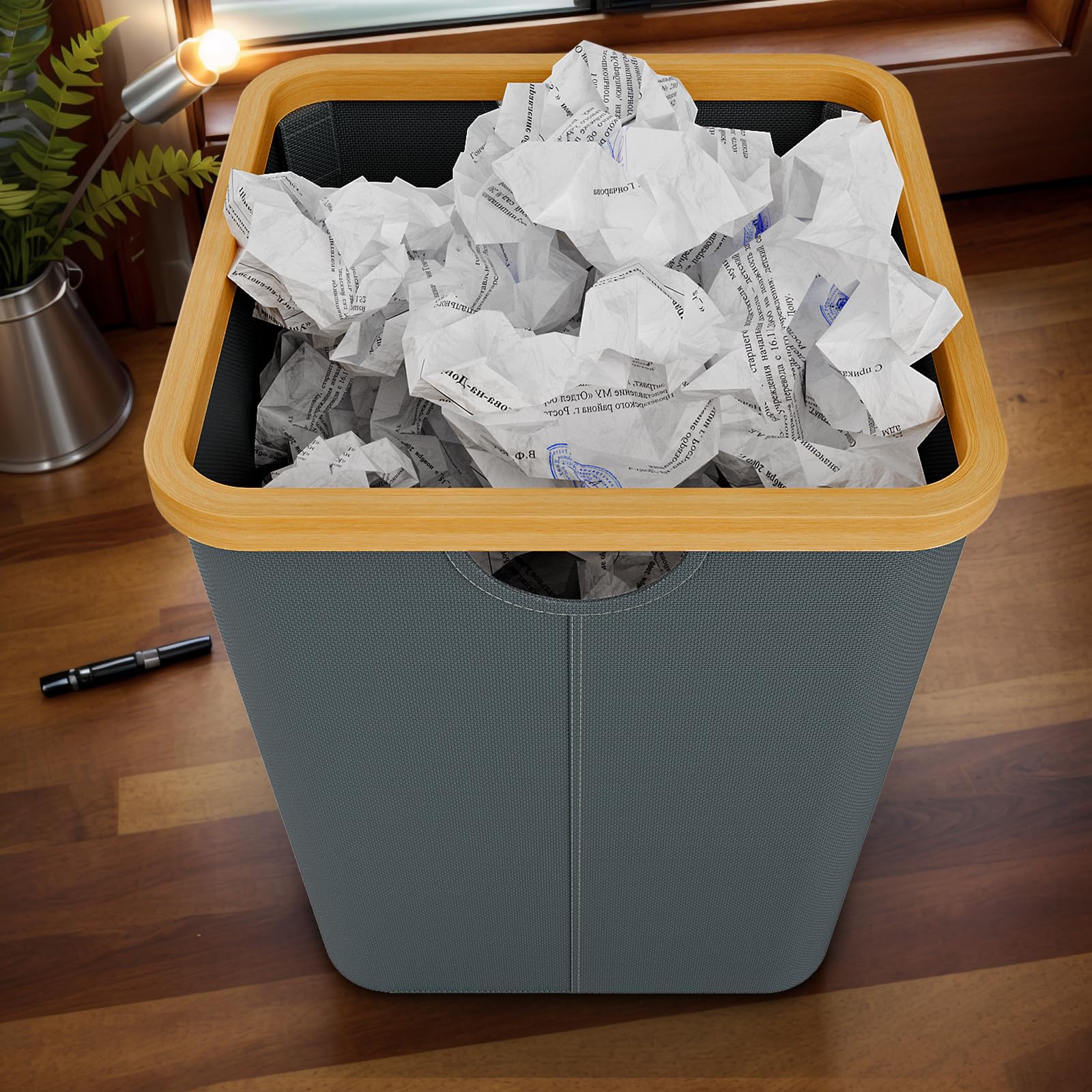 Vireon Bambus Papierkorb 30L | Faltbarer Mülleimer Für Büro Und Homeoffice