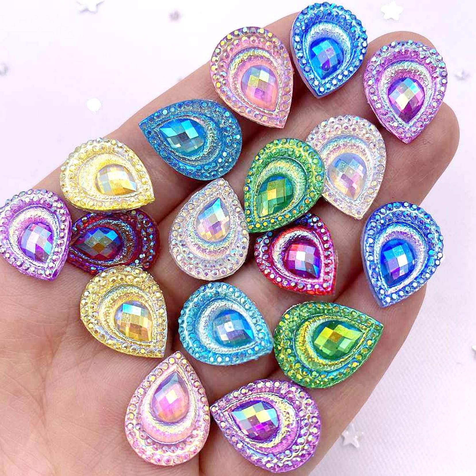 Kryształki górskie Luźne cekiny, cekiny 80 szt. Żywica Kolorowy AB Czarny Żółty Kropla Pawie Oko Płaskie Tył Rhinestone Aplikacja Ślubna DIY Ozdoba do albumu