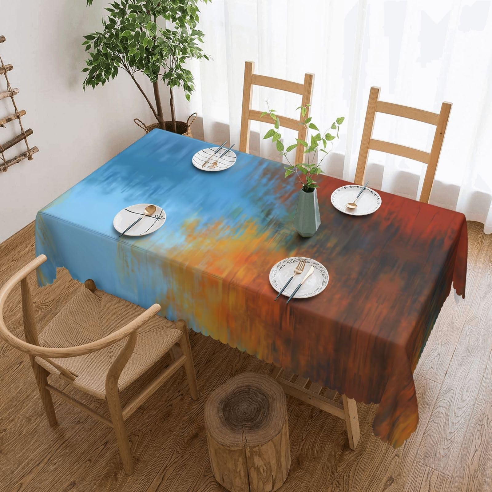 HLSBSSL Colorful Watercolor Ink Patterned square lace tablecloth, wrinkle-resistant and durable, suitable for dining tables, parties, etc.