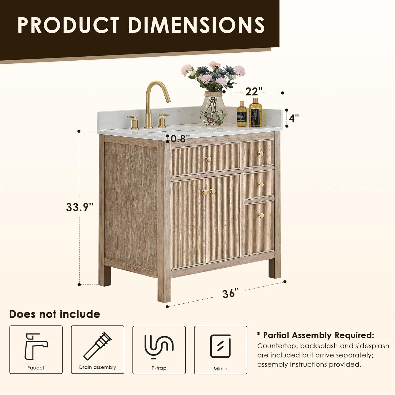 ALTAIR 36 Bathroom Vanity with Sink Modern Single Vanities Large Storge Cabinet with Ceramic Sinks Countertop Soft Closing Doors and Dovetail Drawers Pre-Assembled