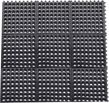 Yesland Anti-Fatigue Rubber Matting, 36 x 36 x 1/2 Inches, Black Dura Chef Anti-Slip Kitchen Mat for Restaurant Bar Floor, Bath Mat for Wet Areas, Garage, Garden Use