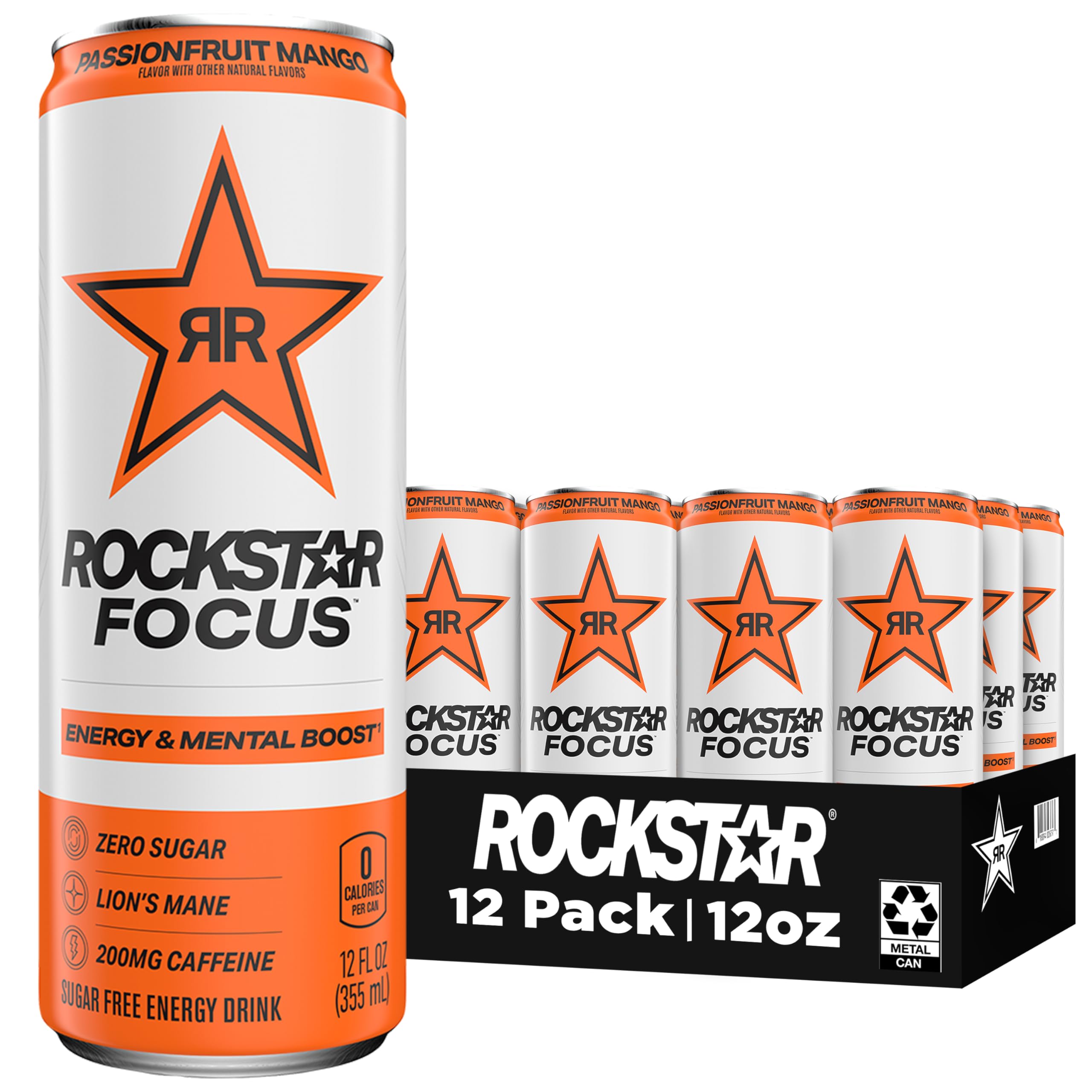 Buy RockstarFocus Energy Drink, Passion Fruit Mango, Lion’s Mane, Zero