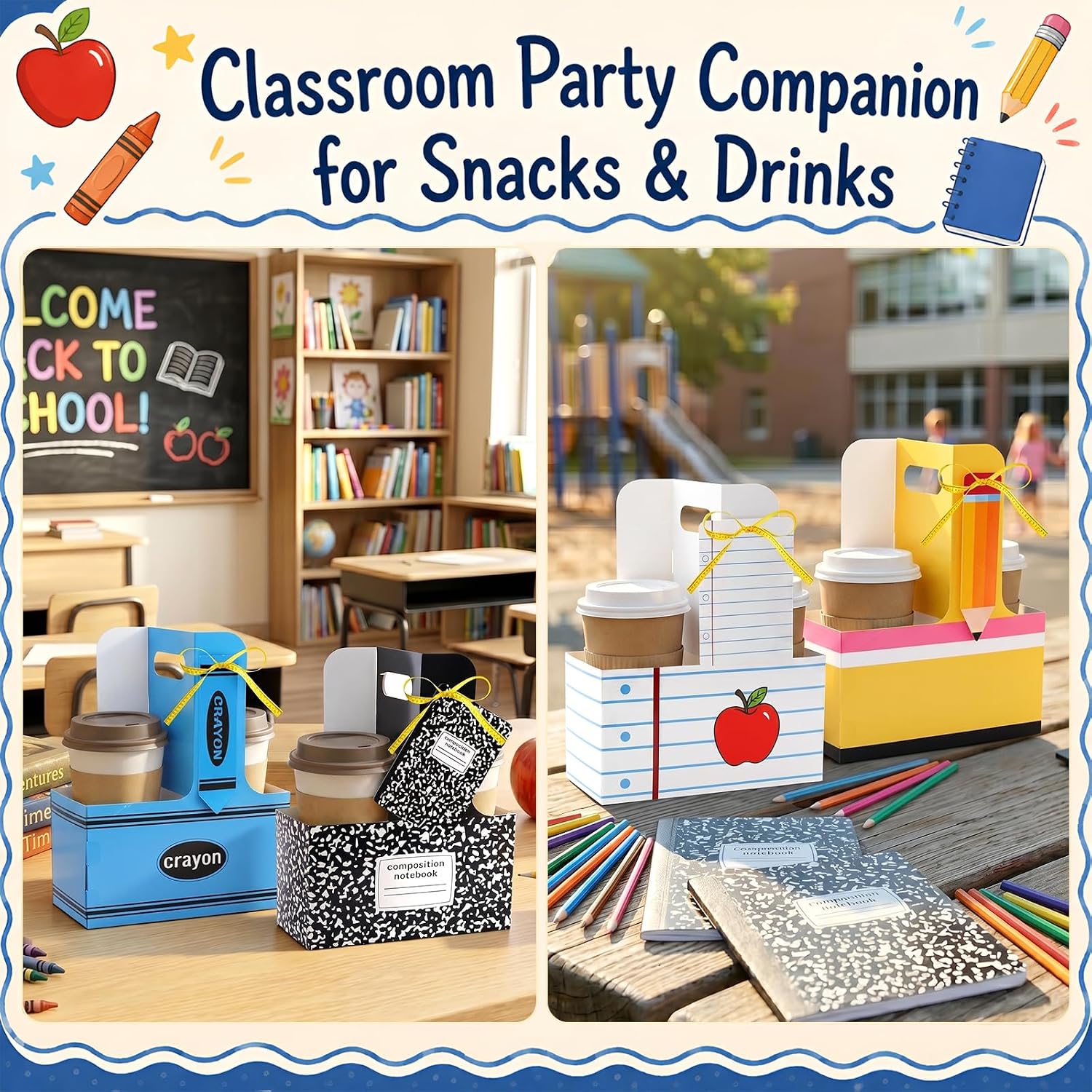 24 Set Back to School Teacher Gifts Stationery 2 Cup Drink Carriers image 5