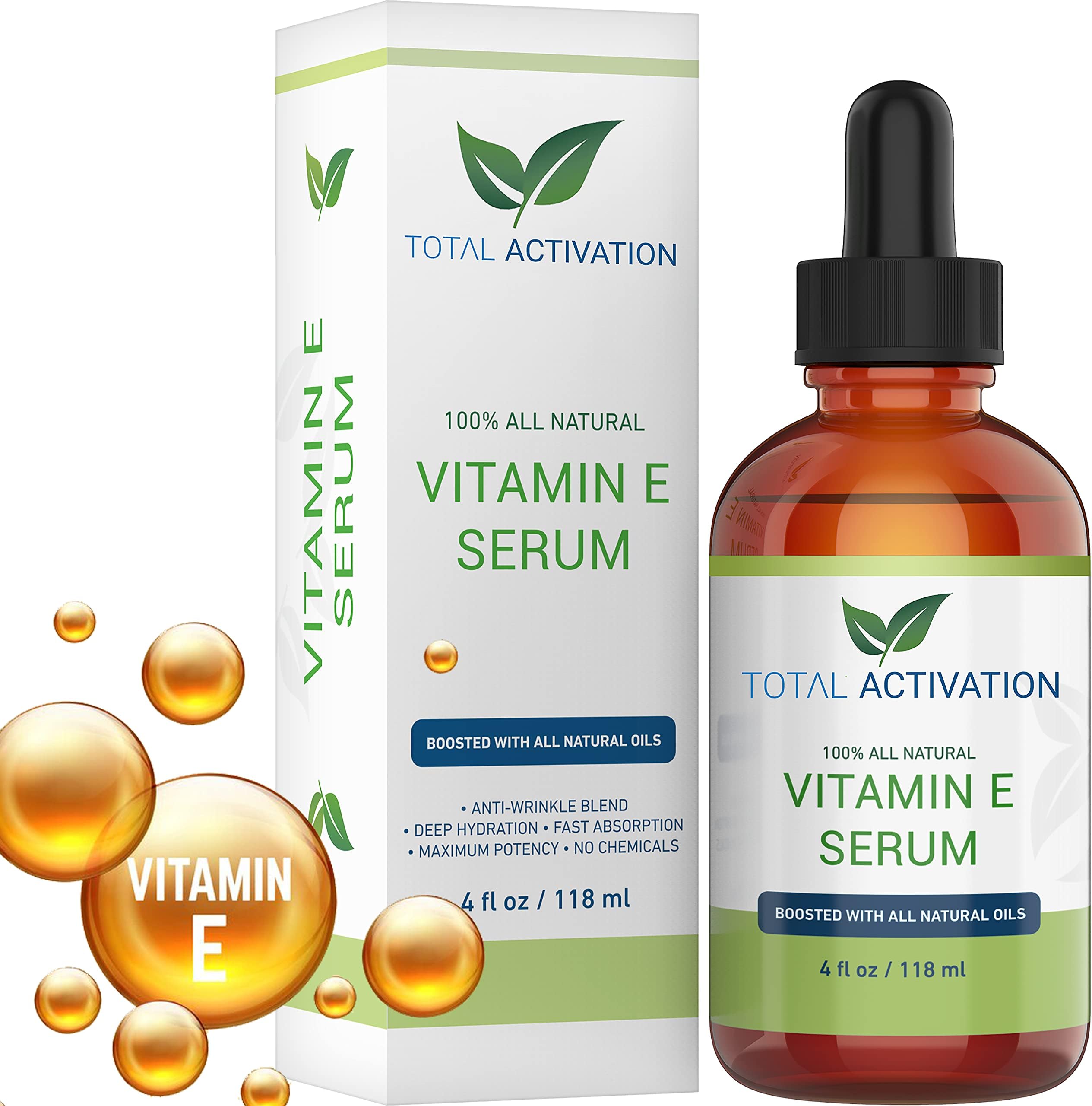 Large 4 oz Organic Vitamin E Oil 100% Pure Cold Pressed for Skin Face Hair Nail Growth, Dry Skin, Body Moisturizer Anti-Aging Skin Moisturizer compare with Vitamin E Cream Scar Minimizer Cream