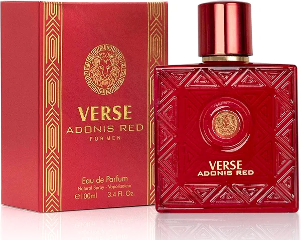 Verse Adonis Red for Men - 100ml Eau De Parfum Spray - Fruity Warm & Floral Fragrance Smell Fresh All Day Long Lasting Includes NovoGlow Carrying Pouch Gift for All Occasions