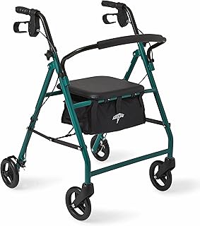 Medline Steel Foldable Adult Transport Rollator Mobility Walker with 6â€ Wheels, Green