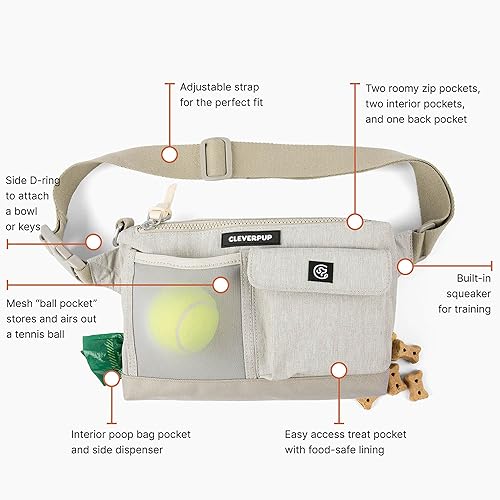 Miniatura 5 de Bolsa para pasear y tren para perros  Bolsa de golosinas 2 en 1 manos libres, soporte para bolsa de excrementos, clicker, bolsillo para teléfono