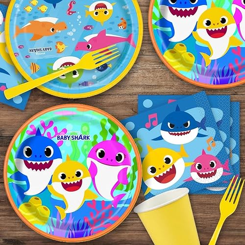 Miniatura 3 de Unique Baby Shark - Platos redondos para cenar, 8 unidades, multicolor