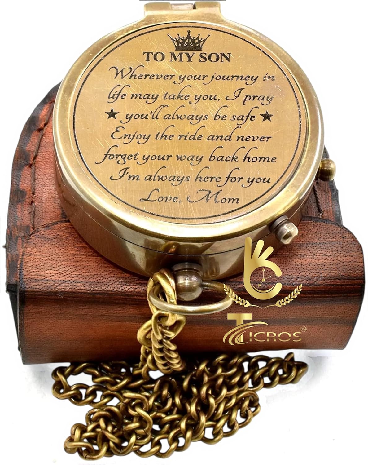 ''to My Son'' Love Mom to Son – Vintage Brass Pocket Compass with Leather Case, Gift for Son, Mom to Son Gift, Graduation Gift, Guidance Gift, Special Son Gift, Birthday Gift