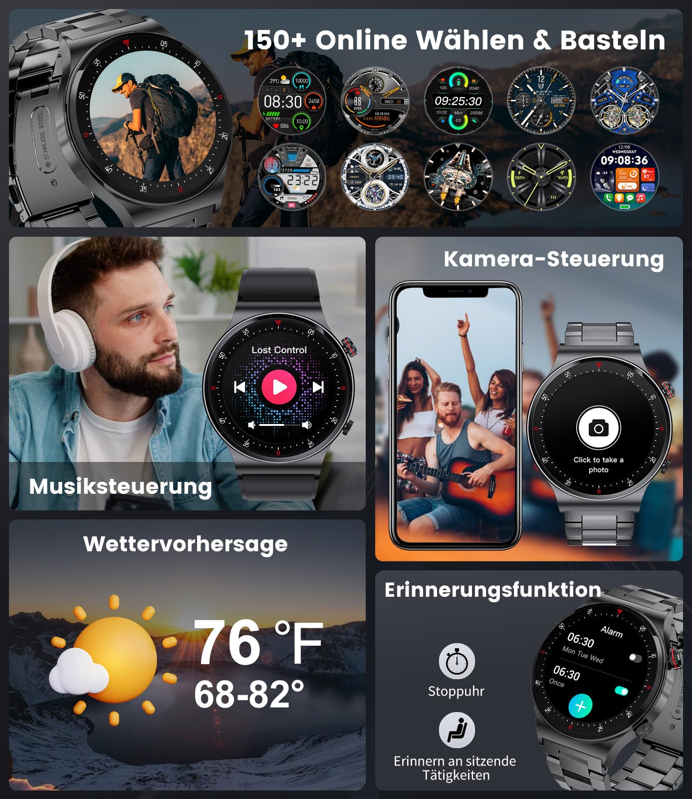 LIGE Montre Connectée Homme (3 Bracelets) - Appel Bluetooth/LED