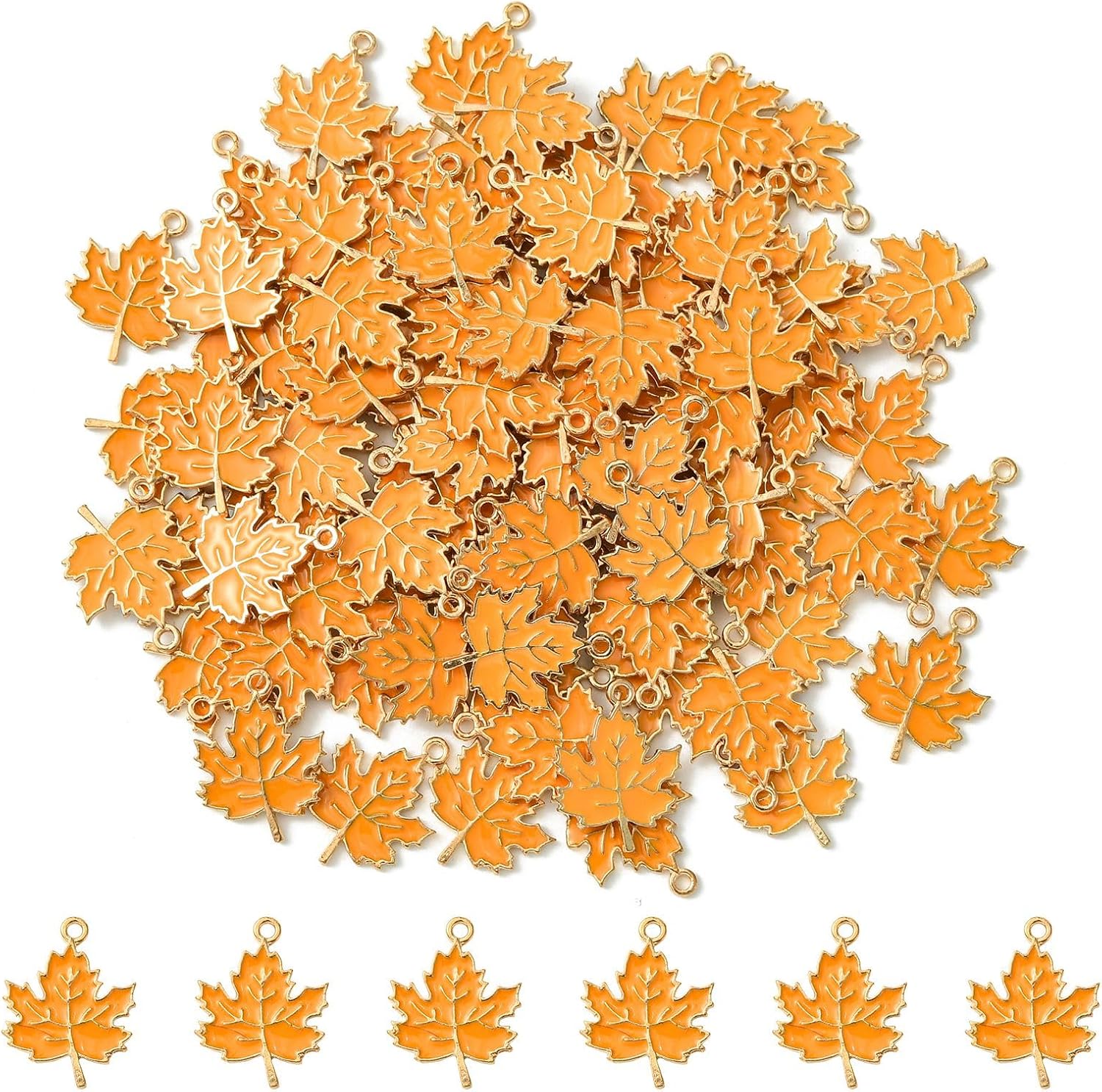 LiQunSweet 100 Pcs Enamel Small Charms Autumn Maple Leaf Charms for Thanksgiving Day Jewelry Making Bracelet Necklace Earrings DIY