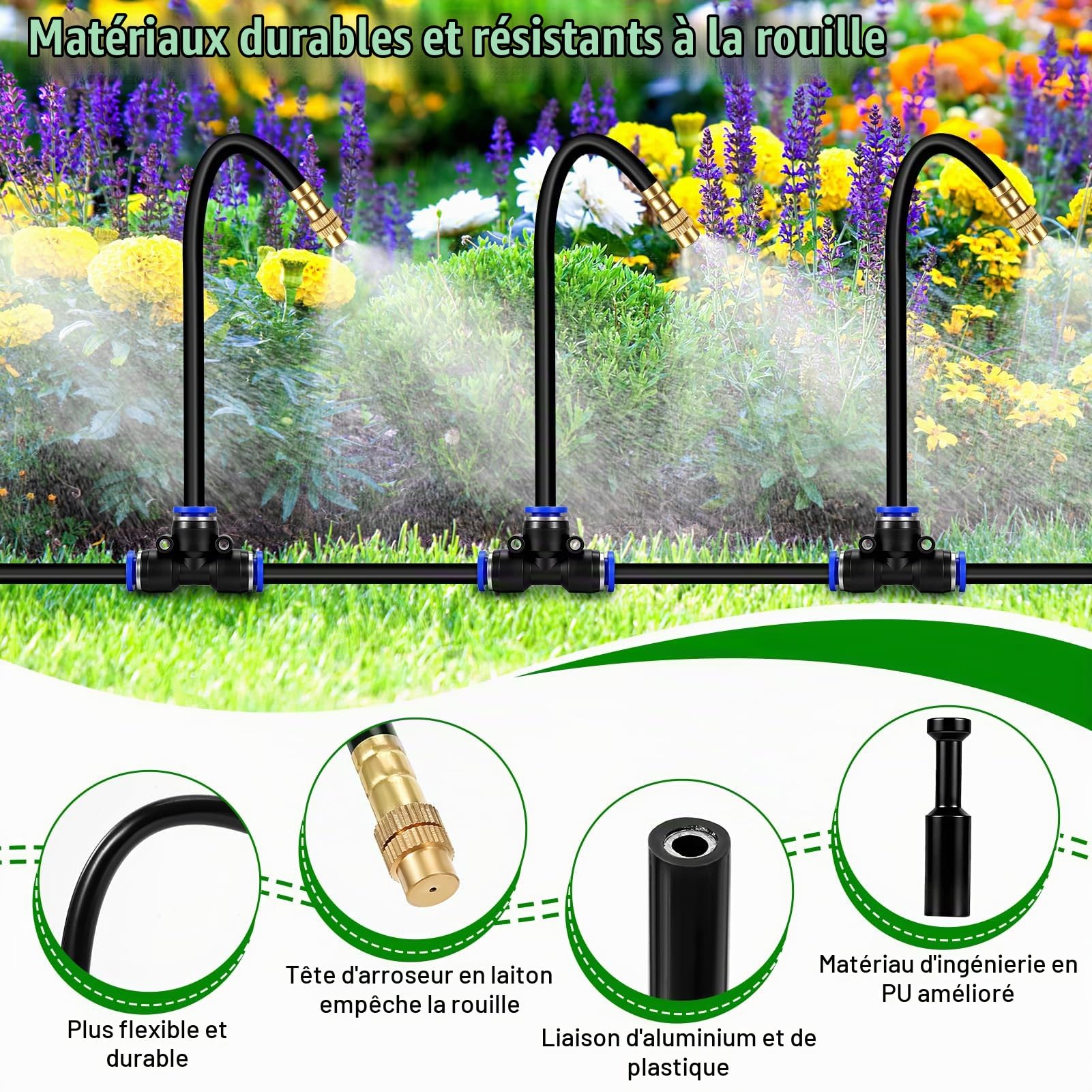 360° Curved Système D'Irrigation Jardin, 30M Kit Arrosage Automatique Avec Raccords Rapides, 24 Buses En Cuivre Orientables, Système D'Irrigation Goutte À Goutte Pour Plantes, Jardin, Pelouse Et Serre