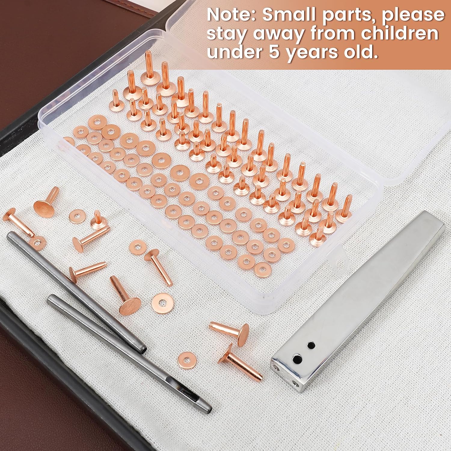 JUNESunShine 116Pcs, Copper Rivets and Burrs, #9 and #12 Burrs Setter, Leather Rivets Fastener Install Setting Tool with Leather Hole Punch Cutter for Belts Wallets Collars Leather Working Supplies