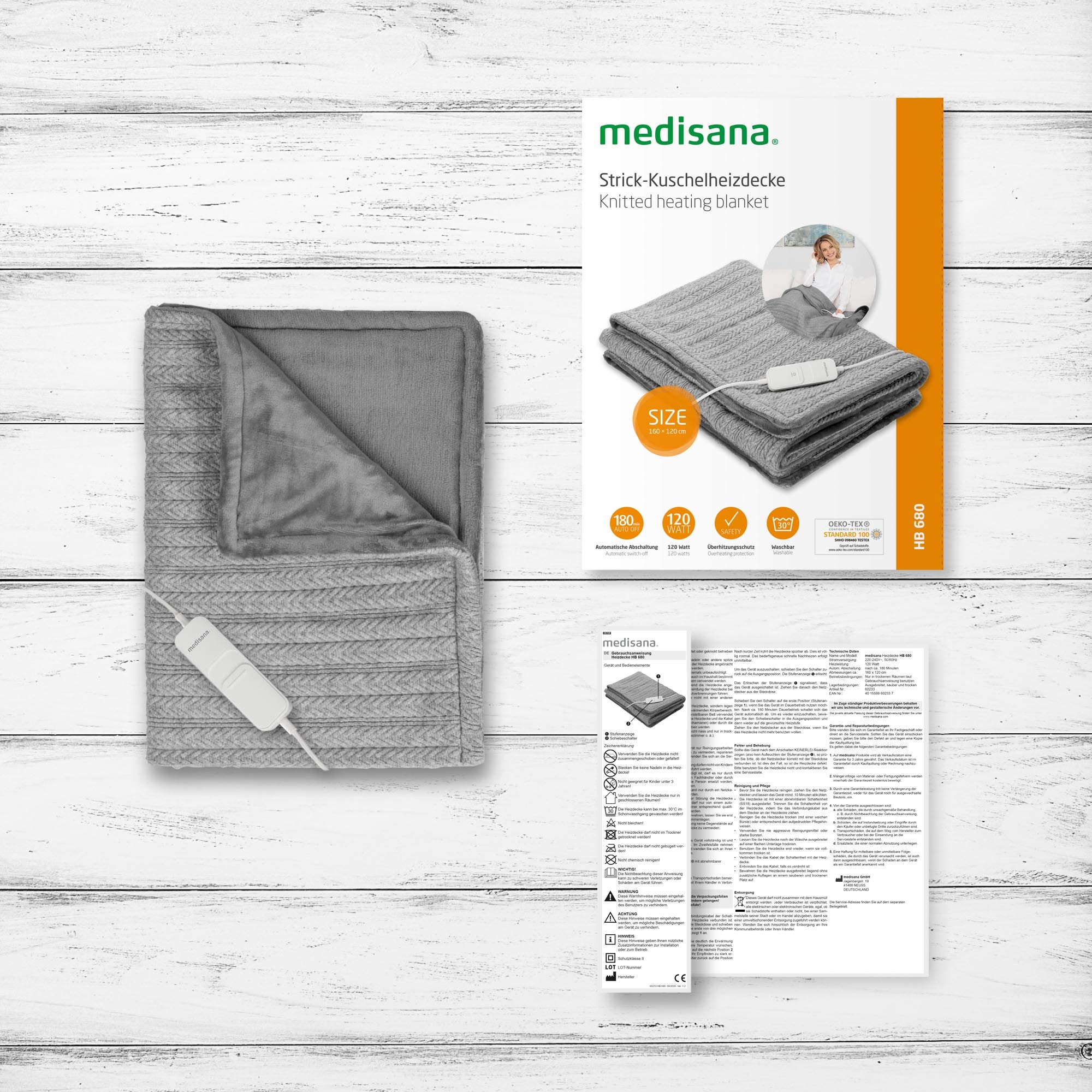 medisana HB 680 manta electrica, manta termica, esterilla eléctrica | con 3 niveles de temperatura, con apagado automático y protección contra sobrecalentamiento, diseño de punto, 160x120 cm