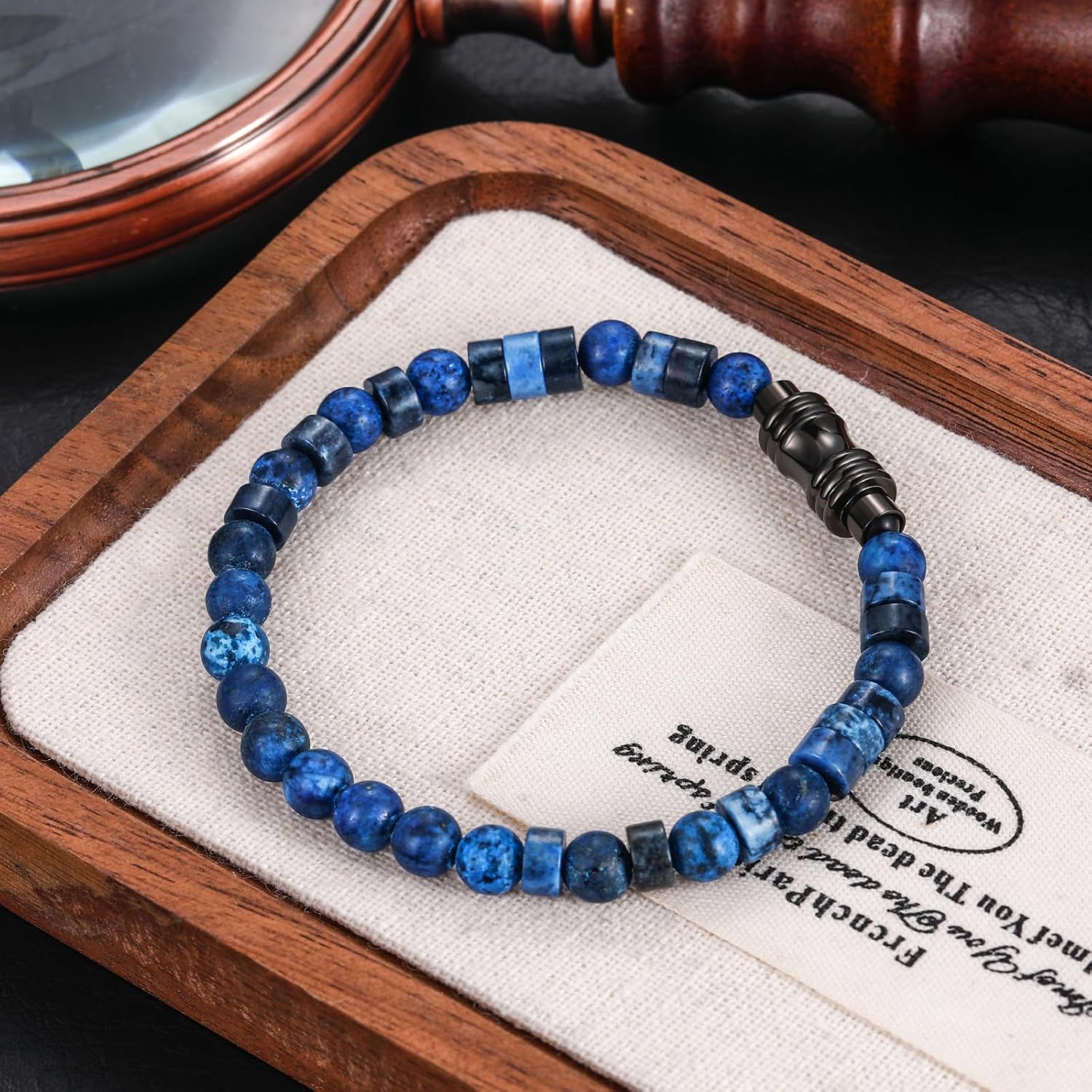 TRUMIUM Beaded Bracelets for Men Women Hematite 6mm Lapis Lazuli Mens Bracelet Gemstone Jewelry for Him 7.5/8.3/9 Inch Length
