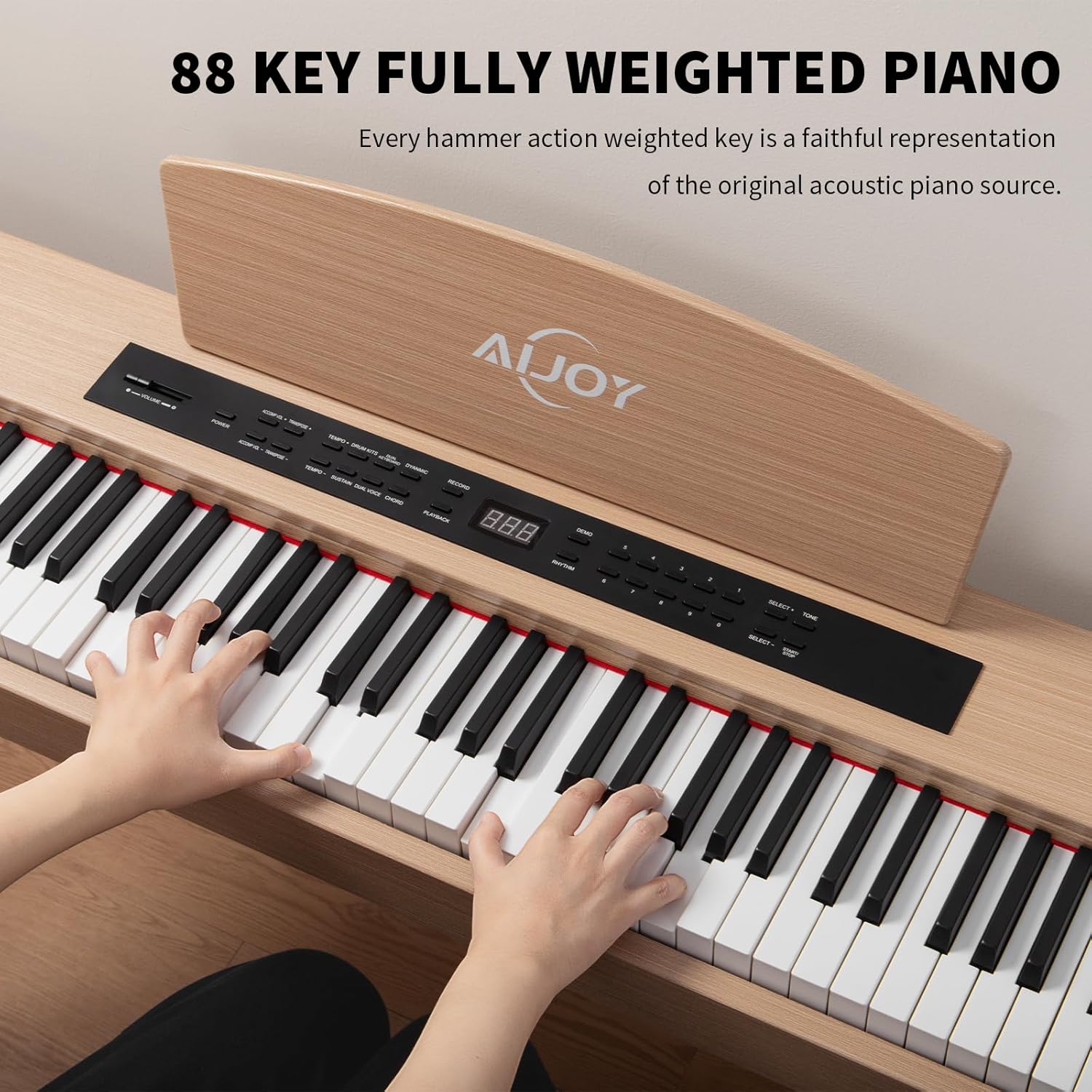 AiJoy Digital Piano Keyboard Hammer Weighted 88 Keys, Full Size Electric Piano for Beginners, with LCD Display and Triple Pedal, Supports USB-MIDI/Wireless Connect, ADP-50
