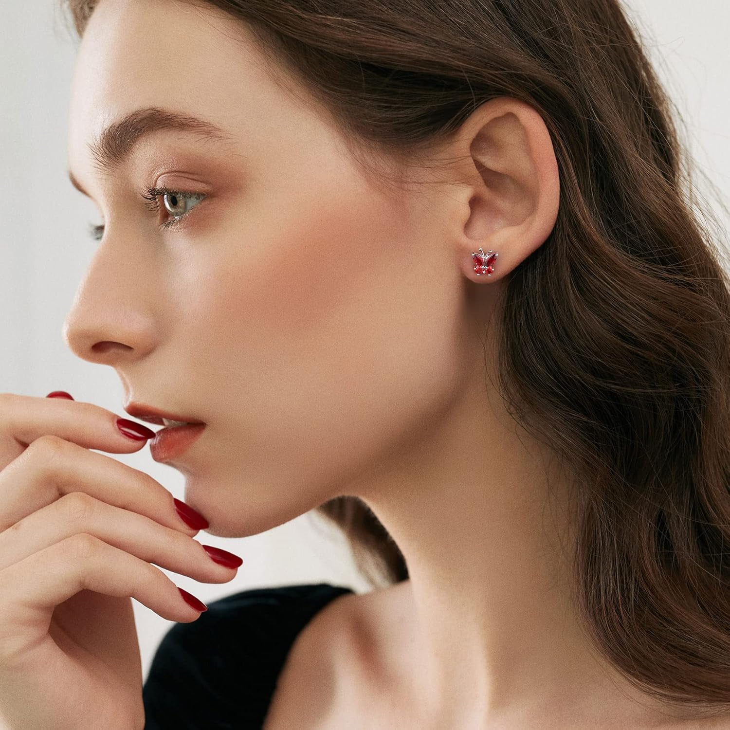 Bestyle Sterling Silver Butterfly Earrings for Women, Dainty Cute Birthstone Studs Hypoallergenic Jewelry, Great Birthday Gift - Image 2