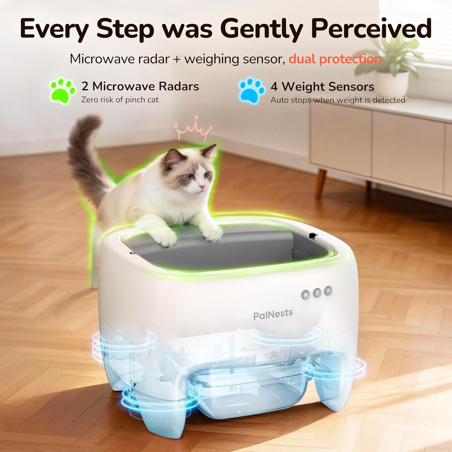 Self Cleaning Cat Litter Box, Open Top Automatic Litter Box for Multi-Cat Homes, Safety Sensors with App Control, Large Capacity, Odor Control, Includes Waste Bags & Litter Deodorizer, White