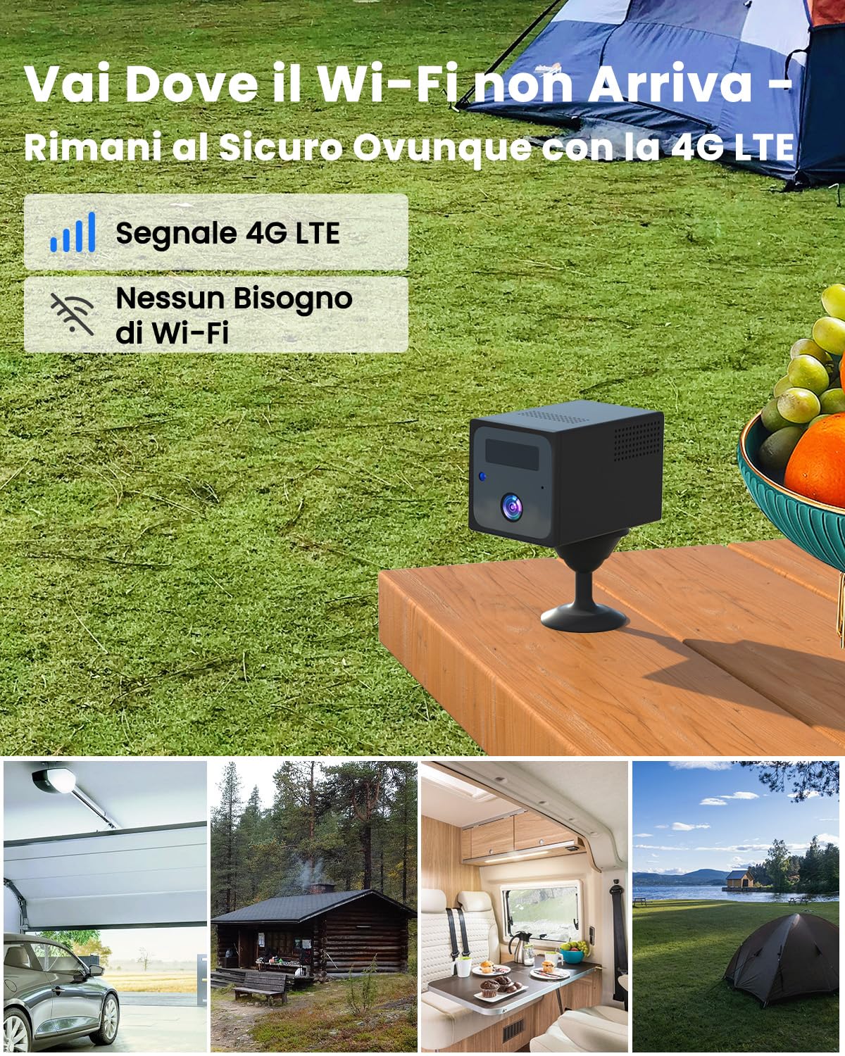 UCOCARE Telecamera con SIM, 4MP Telecamera con SIM 4G da Esterno | Batteria 5200mAh, AI Rilevamento Movimento, Visione 160°, Visione Notturna, 4MP Portatile per Auto, Campeggio e Viaggi