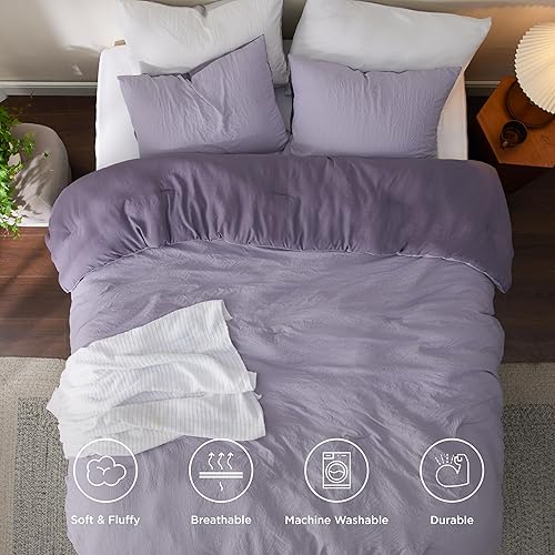 Miniatura 4 de Bedsure Juego de edredón de cama tamaño Queen, edredón reversible morado prelavado para todas las estaciones, juego de cama cálido y suave, 1