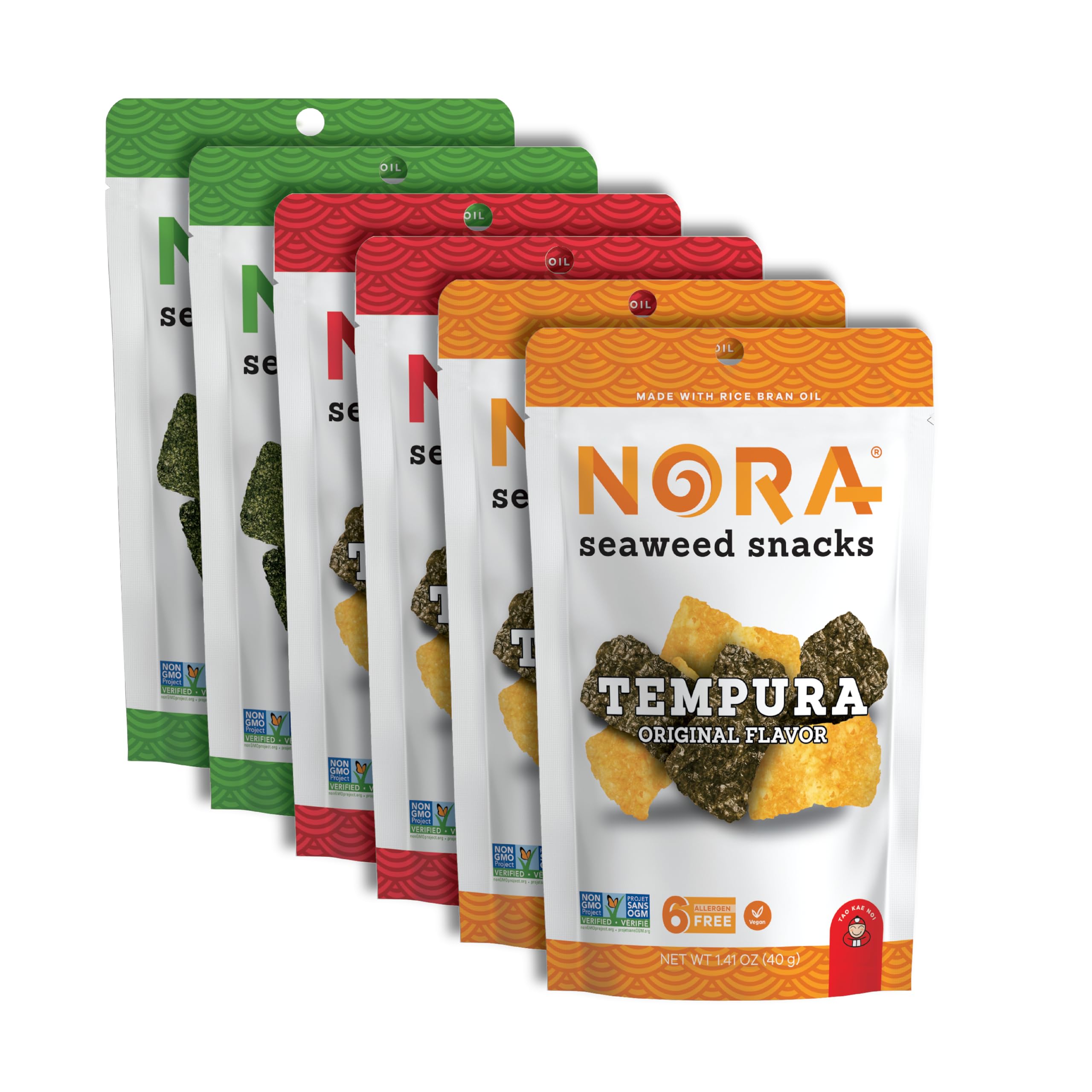 Crispy Seaweed Snacks by Nora | Asian Snacks | Taster's Variety Pack | Low-Sugar, Vegan, Non-GMO Verified | 6-Pack