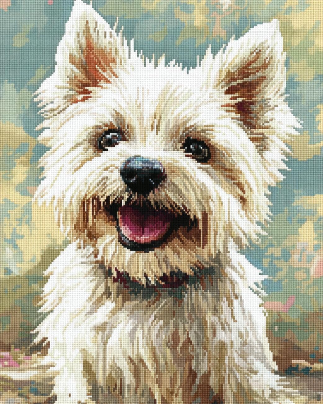 AxiangziK DIY Stamped Cross Stitch Kit White Dog 11CT 30x40cm