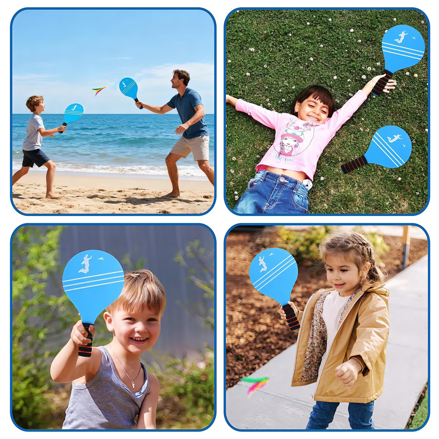 Beach Rackets, Racchette da Spiaggia Set, se-t Di racchette Con Palla, Racchettoni Mare Se-t, Set di Racch-ette da Badminton in Legno, Rac-chette da spiaggia in legno, per Gioco all’Aperto, Spiag-gia