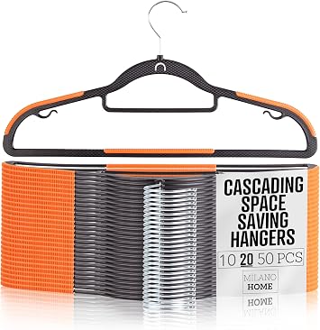 Plastic Hangers 20 Pack, Cascading Slim Space Saving Clothing Hangers with 360 Rotating Hook, Non Slip Clothes Hangers for Sweater Shirt, Heavy Duty Coat Hanger with Inner Hook for Closet, Black
