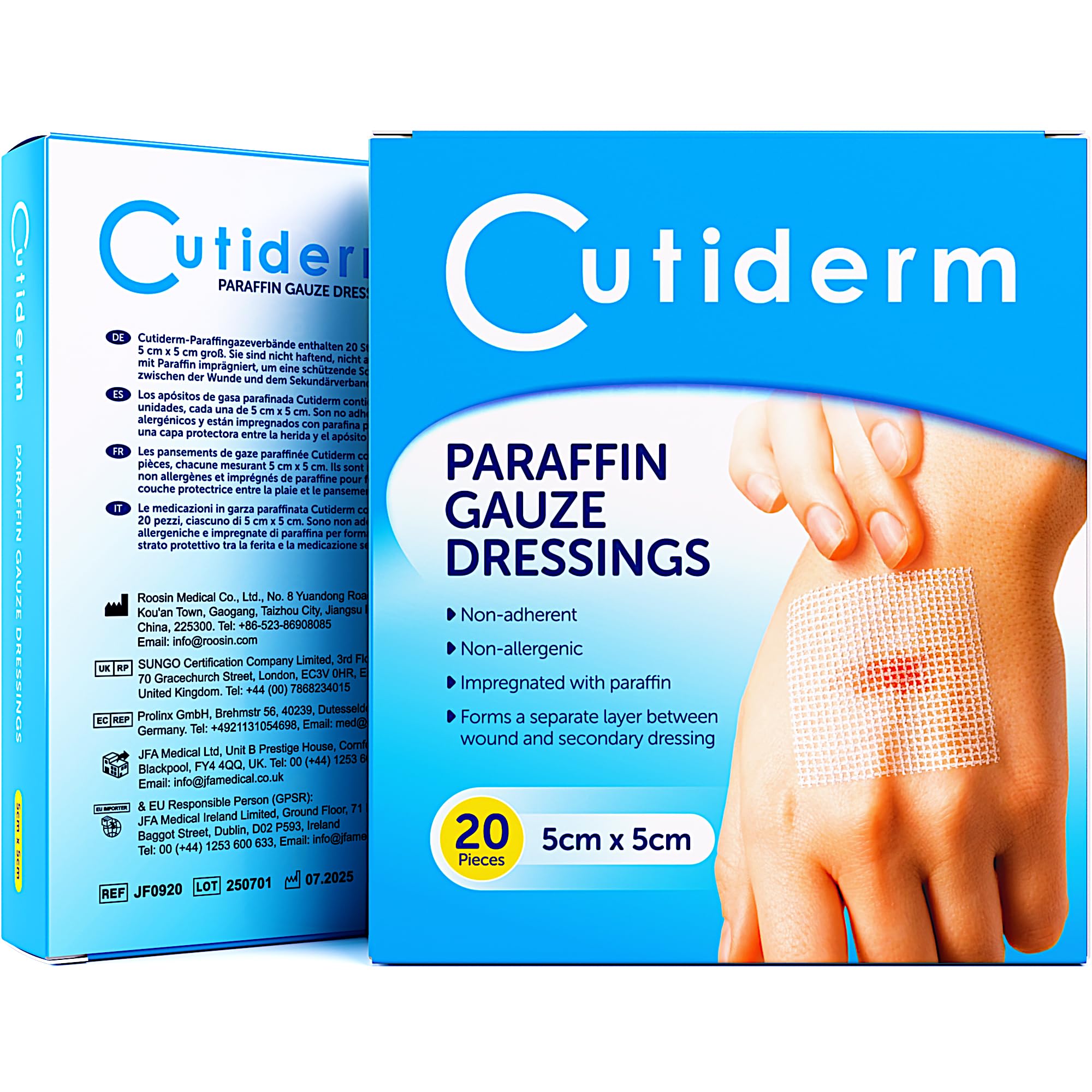 Cutiderm Apósitos De Gasa De Parafina 5cm x 5cm Paquete de 20 unidades