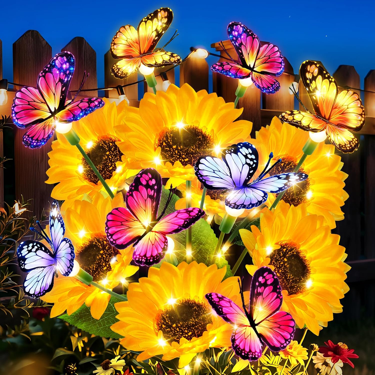 Solar Sunflower Lights with Butterflies, Bright Garden Light Outdoor Decor