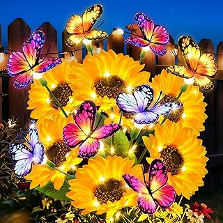 6 Pack Solar Sunflower Lights with Butterflies, Garden Light Outdoor Decor