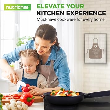 NutriChef Non Stick Frying Pans Set, 5-Piece Blue Diamond Ceramic Cookware with Lid, Nonstick Frying Pan for Gas, Electric, Ceramic & Induction Cooktops, PTFE/PFOA Free, Bakelite Soft-Touch Handles
