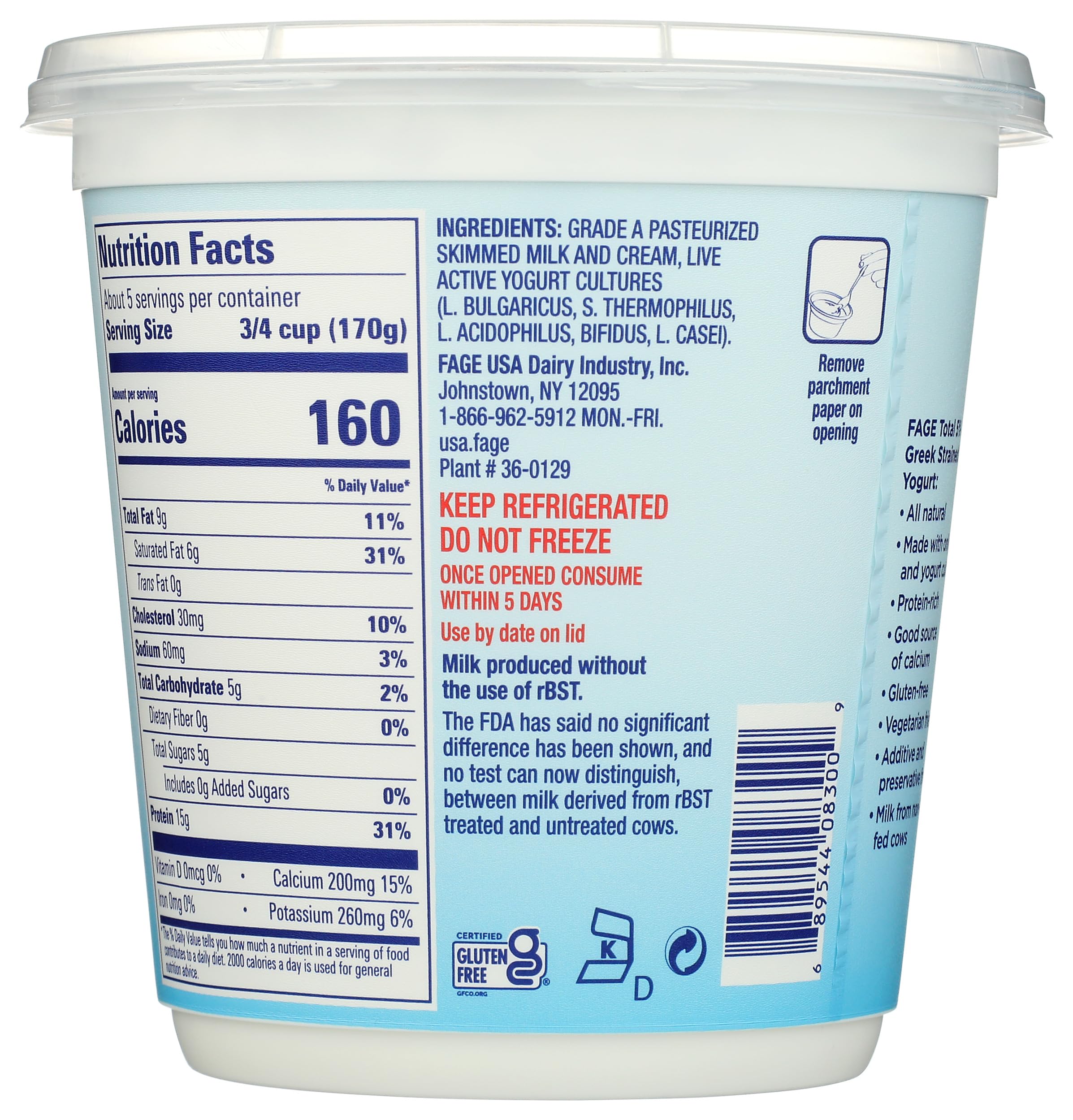 FAGE Total Greek Yogurt 5 Whole Milk Plain 32 oz — view 2