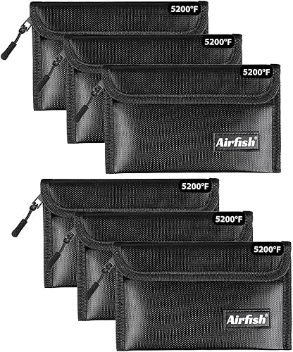 Miniatura 4 de Airfish Cartera ignífuga, 5 x 8 pulgadas, bolsa impermeable con cremallera, pequeña bolsa de efectivo ignífuga para objetos de valor