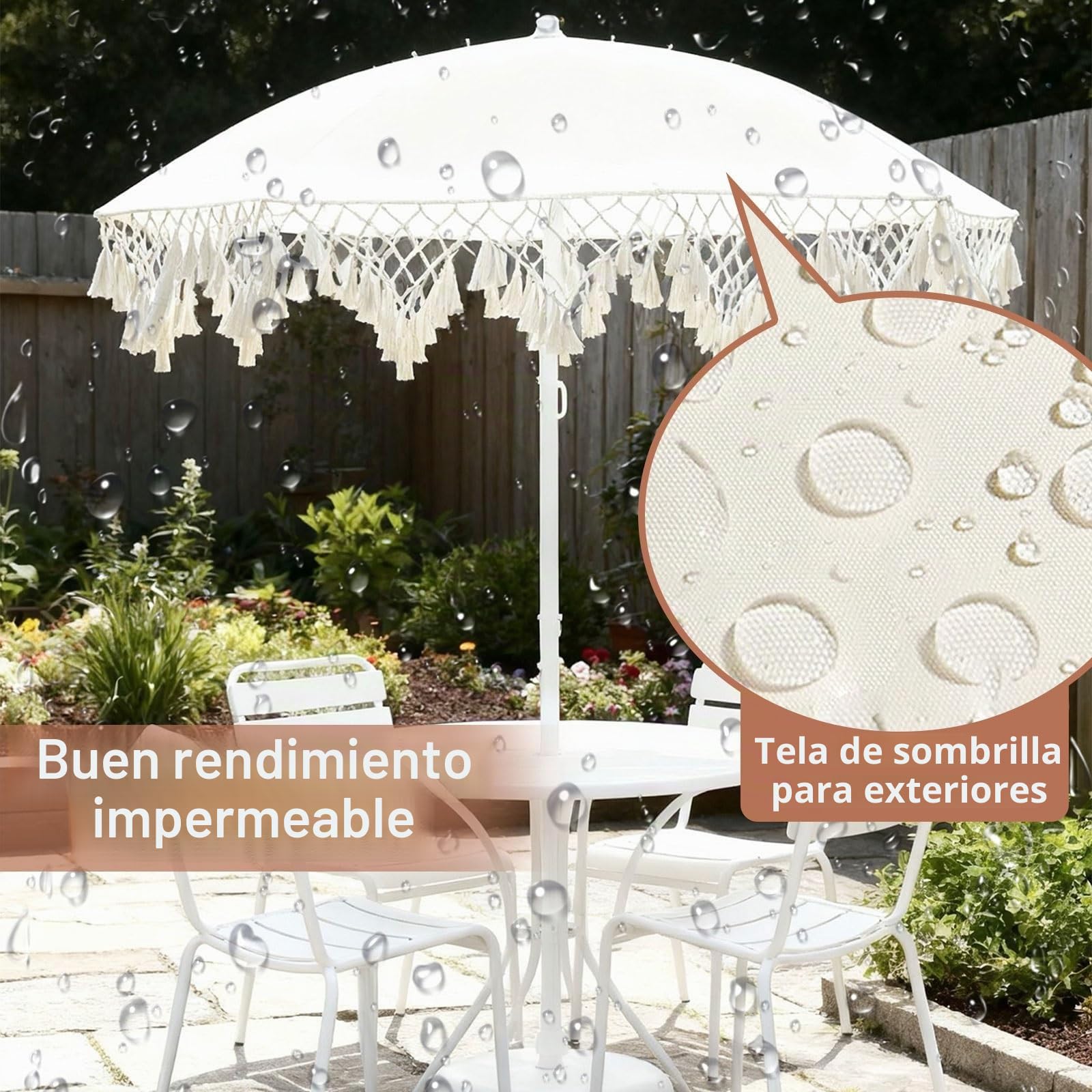 2.0m Sombrilla de Patio con Flecos | Sombrilla de Playa a Prueba de Rayos UV para Exteriores | Sombrilla de Flecos para Jardín Terraza Piscina y Terraza | Anti Viento