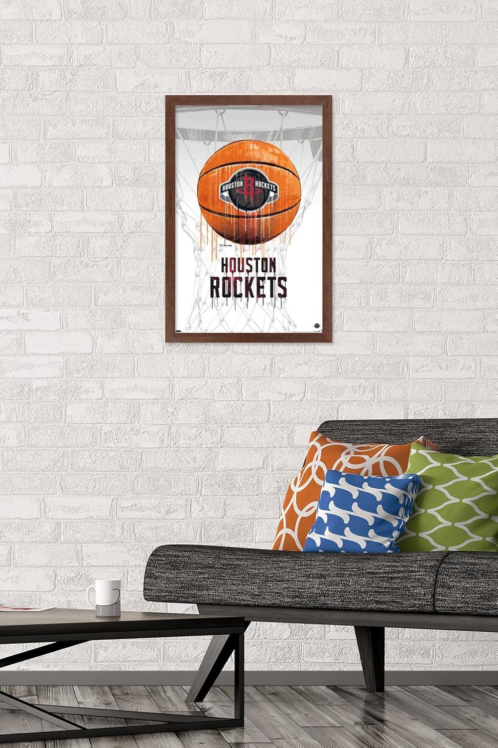 Trends International NBA Houston Rockets - Drip Basketball 21 Wall Poster, 14.725" x 22.375", Mahogany Framed Version
