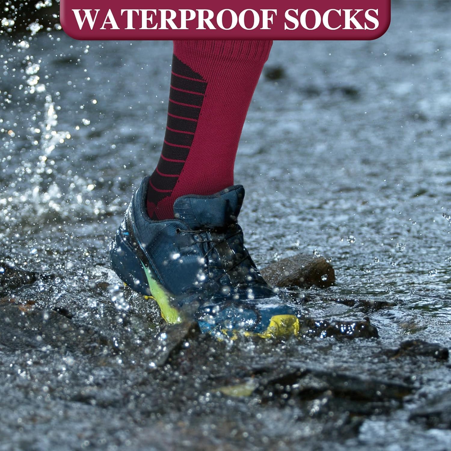 Jeyiour 2 Pairs Waterproof Socks Unisex Waterproof Breathable Outdoor Skiing Hiking Wading Fishing Socks for Men Women