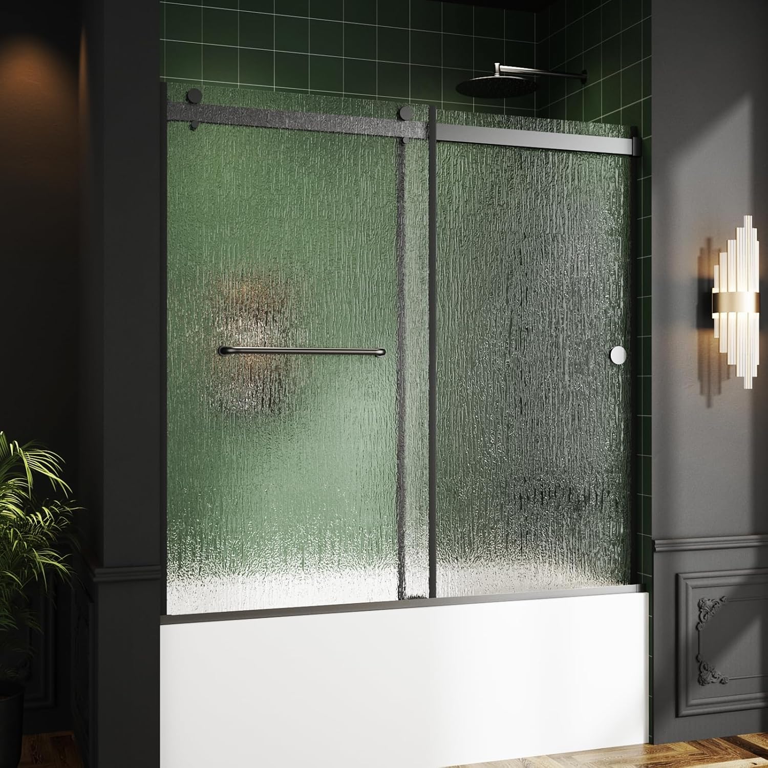 bathtub sliding door 60 w x 56 h front view matte black