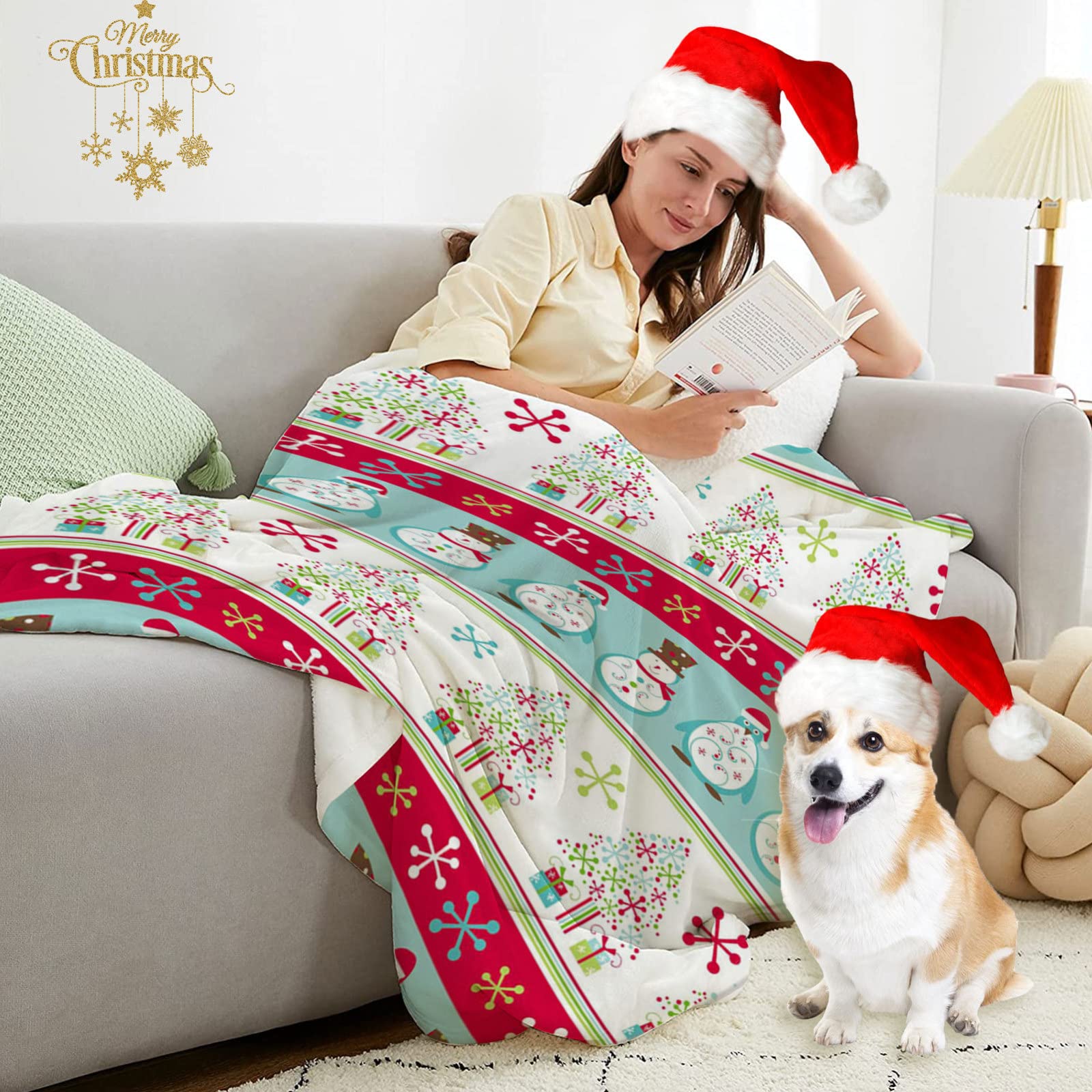 RDJSHOP Manta Navideña, Manta de Vellón de Copos de Nieve Navideños Regalo, Manta Navidad de Felpa para Sofá, Cama y Decoración del Hogar,Style3-150x220cm