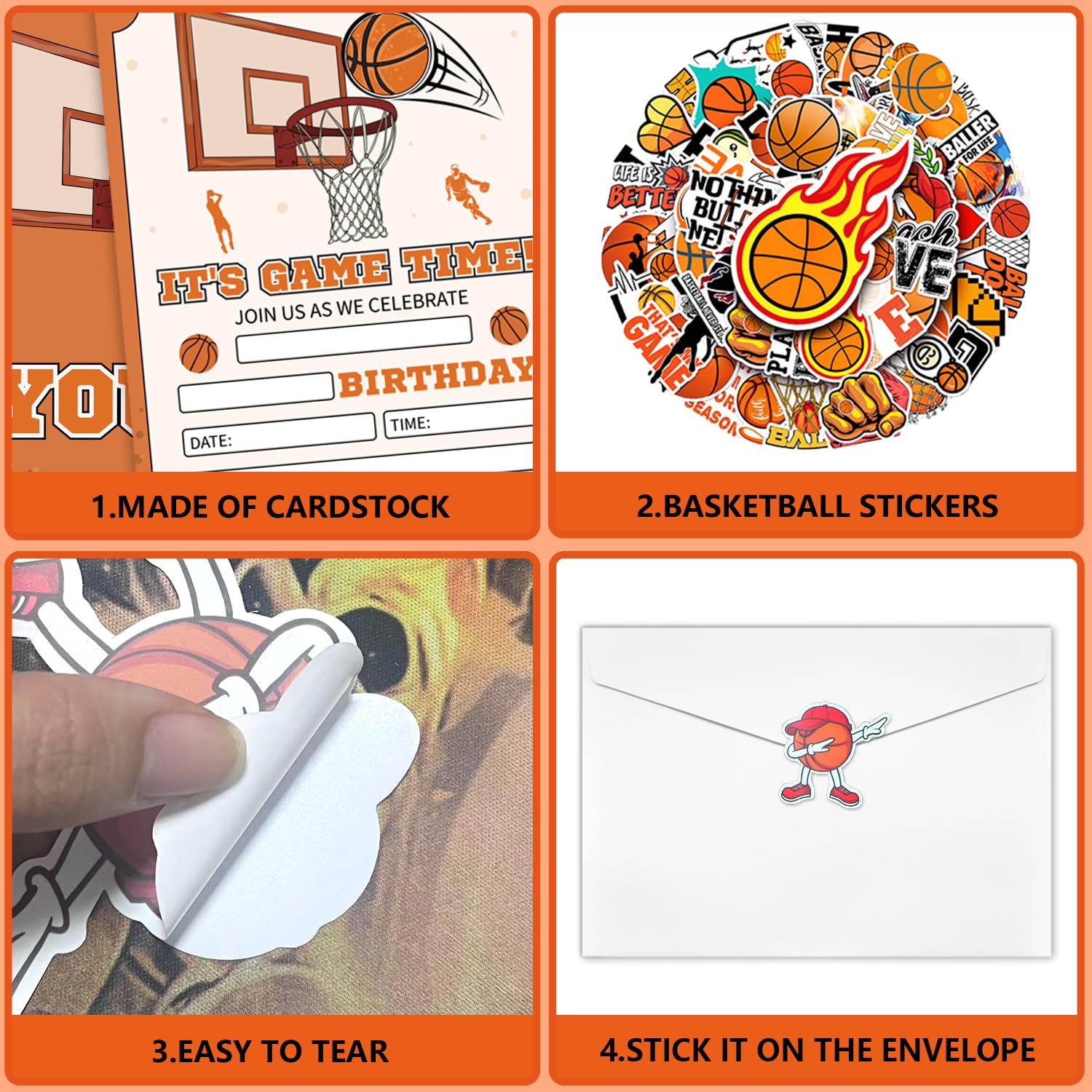 Basketball-Einladungskarten Mit Umschlägen – 20 Stück, 10x15 Cm, Für Geburtstage & Team-Events