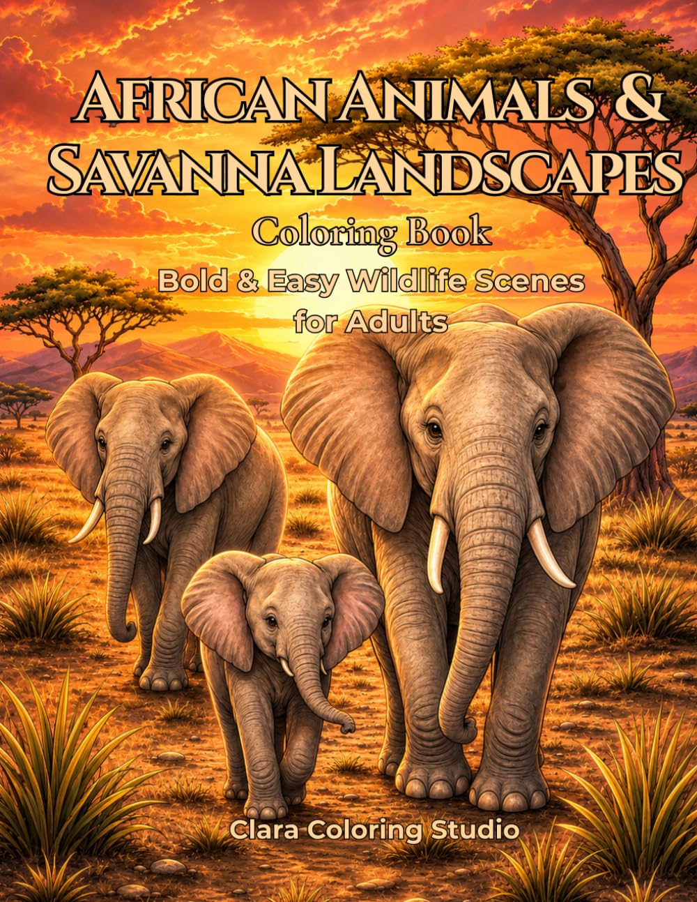 African Animals & Savanna Landscapes Coloring Book: Bold and Easy Wildlife Scenes for Adults with Elephants, Lions, Giraffes, Zebras, Baobab Trees, and Peaceful Safari Views