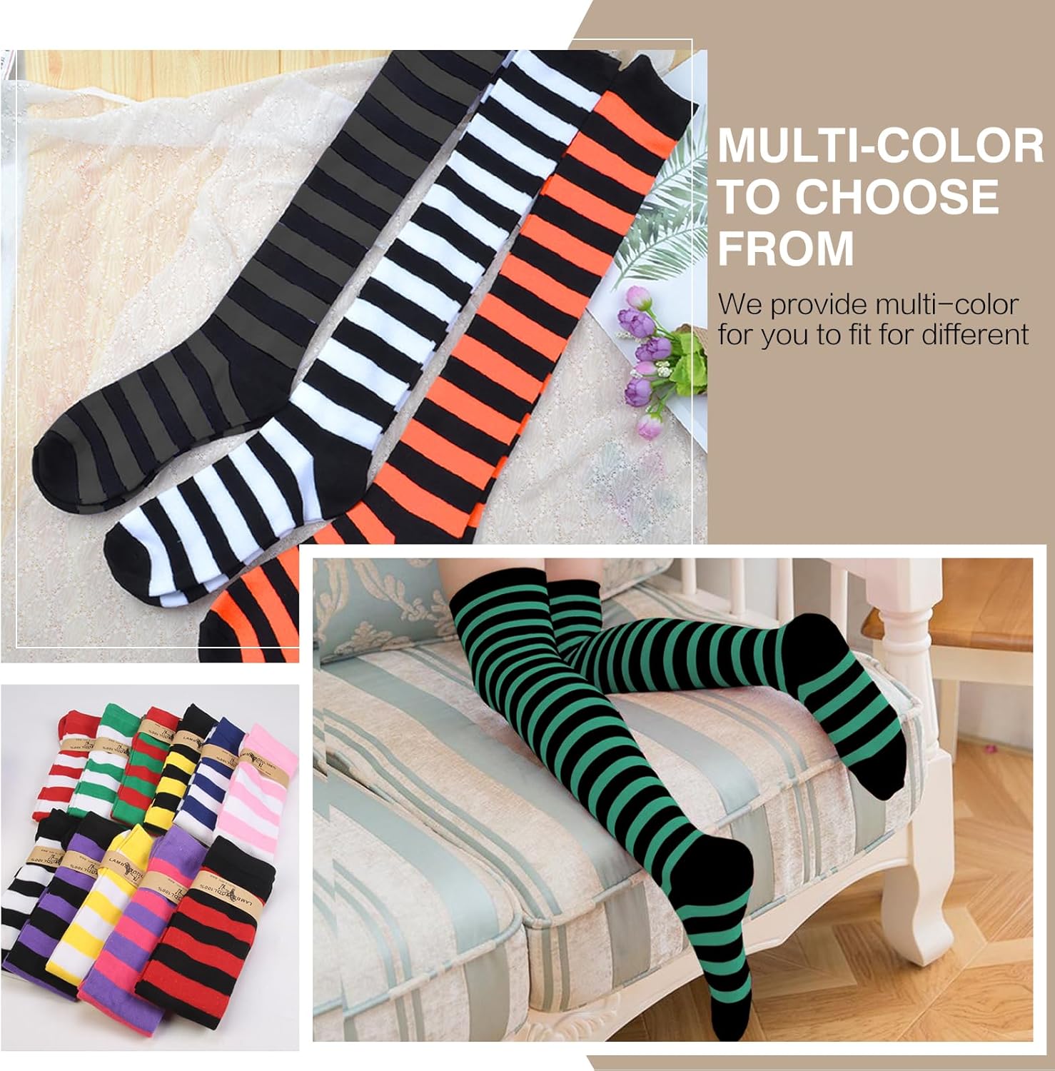 Raylarnia Women's Extra Long Opaque Striped Over Knee High Stockings Socks… - Image 8