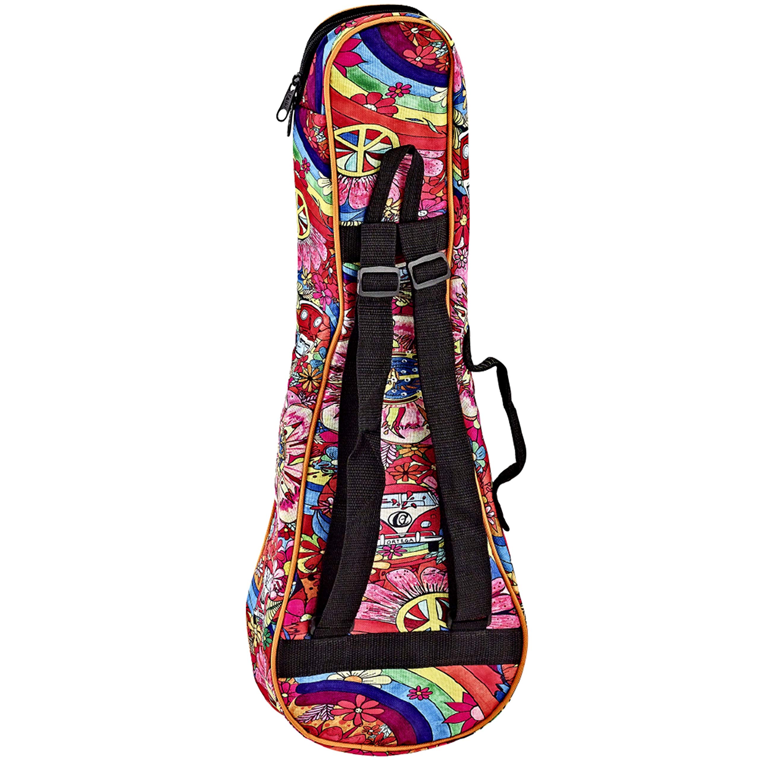 Ortega Guitars Sopran Ukulele Tasche – Keiki Designer Series – Höhe 55 cm – Tragegriff, Schultergurte – Nylon, Peace '68 (KUB-68-SO)
