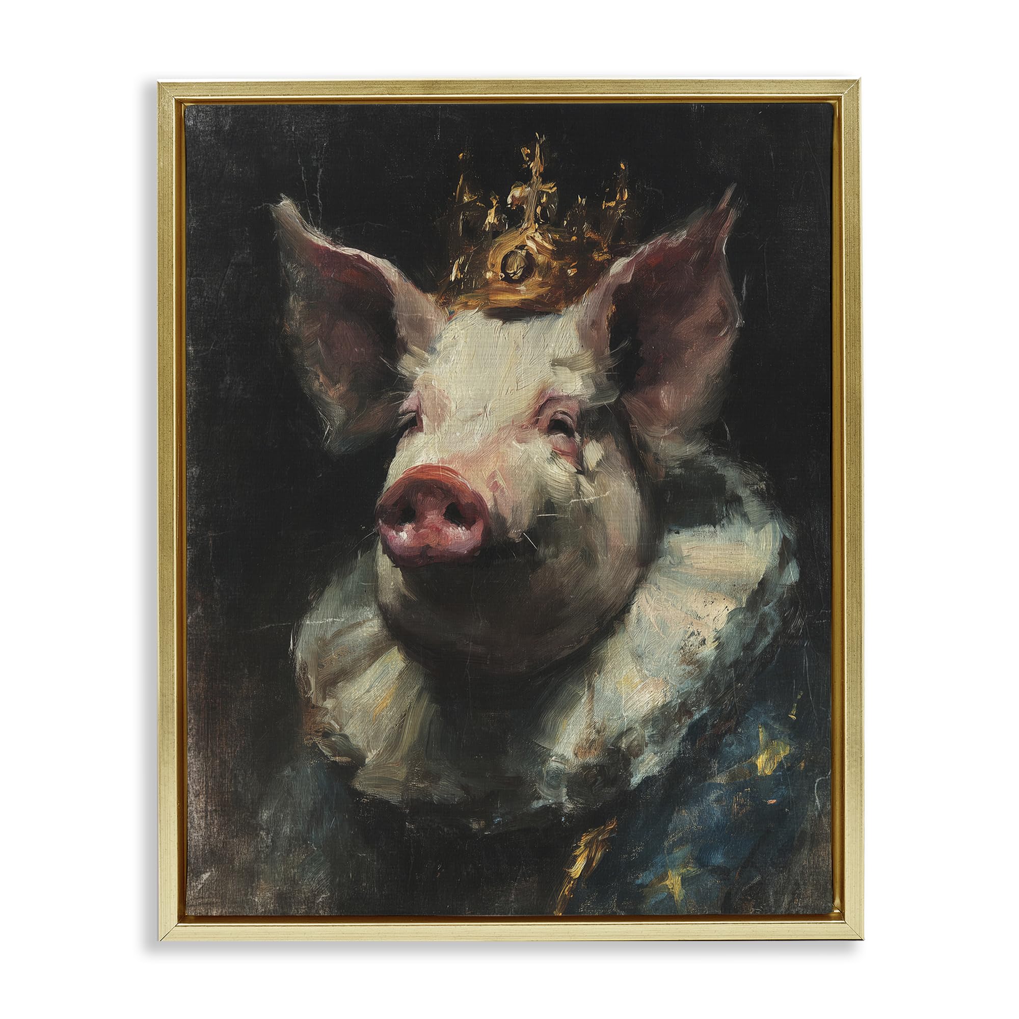Stupell Industries Metallic Gold (Matte) 'Crowned Imperial Pig'| Floating Frame Canvas Art
