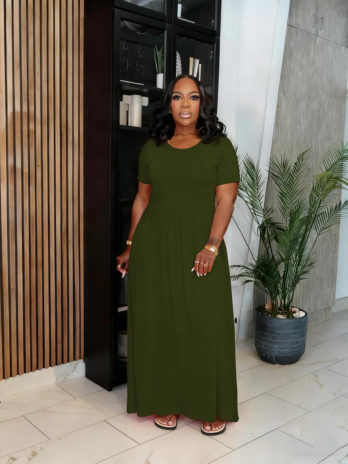 TOPSRANI Womens Plus Size Maxi Dresses for Women Oversize Casual Short Sleeve Crew Neck Loose Summer Dress with Pockets - Image 4