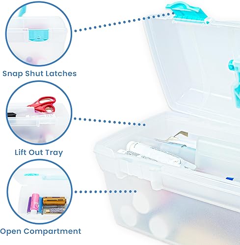 Miniatura 7 de ArtBin 6937AG Essentials contenedor con bandeja extraíble, organizador portátil de arte y manualidades con asa y bandeja, transparente/aguamarina